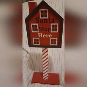 Red and White Santa Stop Here Sign